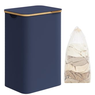 SONGMICS Szennyestartó Fedéllel, Nagy Szennyestartó Kosár, 90L, Kivehető Hálós Bélés,