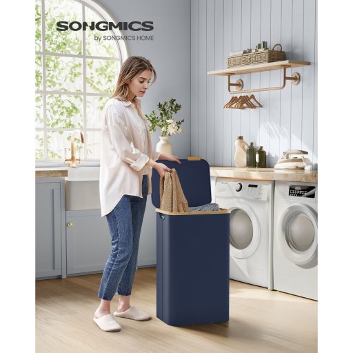 SONGMICS Szennyestartó Fedéllel, Nagy Szennyestartó Kosár, 90L, Kivehető Hálós Bélés,