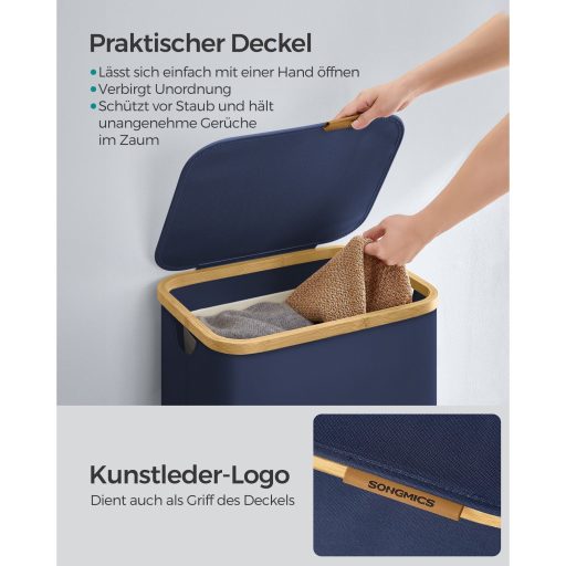 SONGMICS Szennyestartó Fedéllel, Nagy Szennyestartó Kosár, 90L, Kivehető Hálós Bélés,