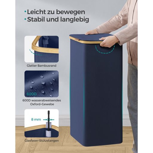 SONGMICS Szennyestartó Fedéllel, Nagy Szennyestartó Kosár, 90L, Kivehető Hálós Bélés,