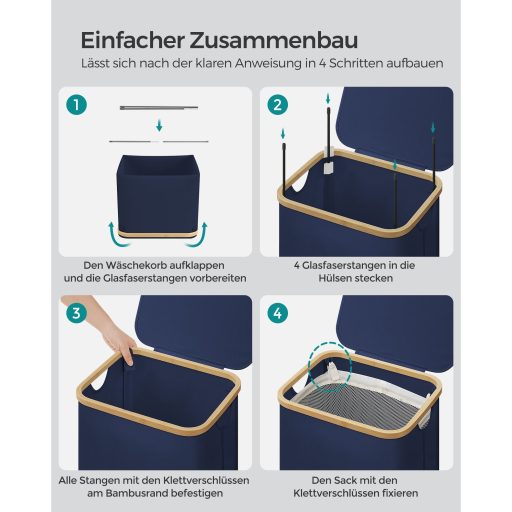 SONGMICS Szennyestartó Fedéllel, Nagy Szennyestartó Kosár, 90L, Kivehető Hálós Bélés,