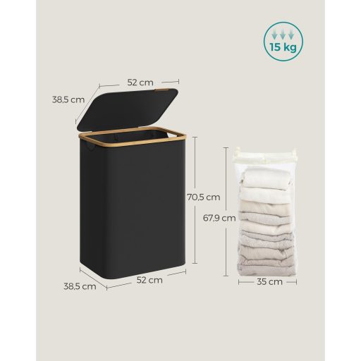 SONGMICS Szennyestartó Fedéllel, 2 Rekeszes Nagy Szennyestartó, 130L, Kivehető Hálós Bélés,