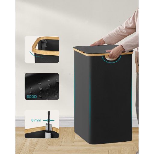 SONGMICS Szennyestartó Fedéllel, 2 Rekeszes Nagy Szennyestartó, 130L, Kivehető Hálós Bélés,