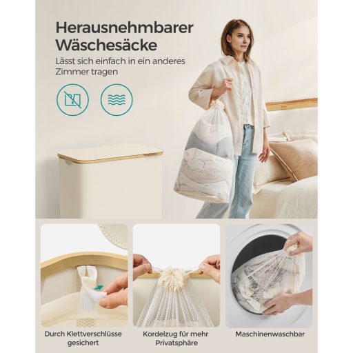 SONGMICS szennyestartó fedéllel, 3 rekeszes nagy szennyestartó, 52,8 gallon (150L), kivehető