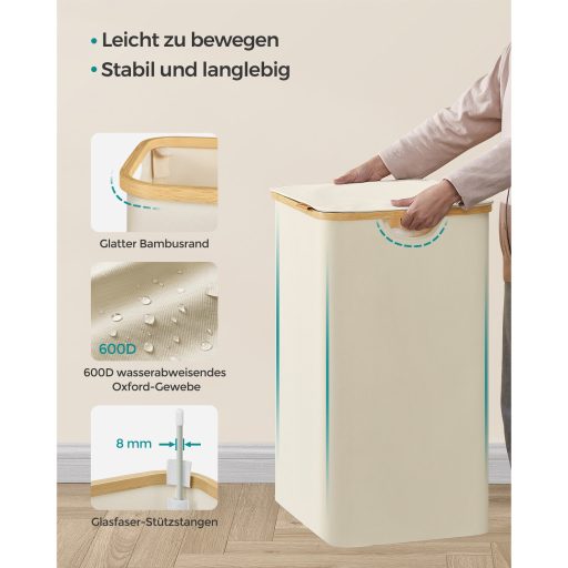 SONGMICS szennyestartó fedéllel, 3 rekeszes nagy szennyestartó, 52,8 gallon (150L), kivehető