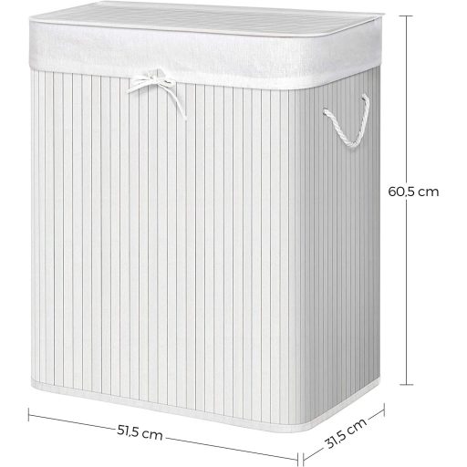 SONGMICS Osztott Szennyestartó Fedéllel, Bambusz Szennyestartó 2 Rekesszel, Kivehető Bélés,