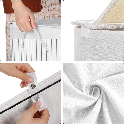 SONGMICS Osztott Szennyestartó Fedéllel, Bambusz Szennyestartó 2 Rekesszel, Kivehető Bélés,