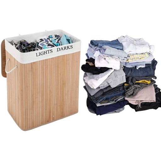 SONGMICS 100L (62,5 x 52 x 32 cm) szennyestartó bambusz összecsukható szennyestartó doboz 2