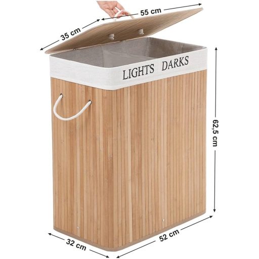 SONGMICS 100L (62,5 x 52 x 32 cm) szennyestartó bambusz összecsukható szennyestartó doboz 2