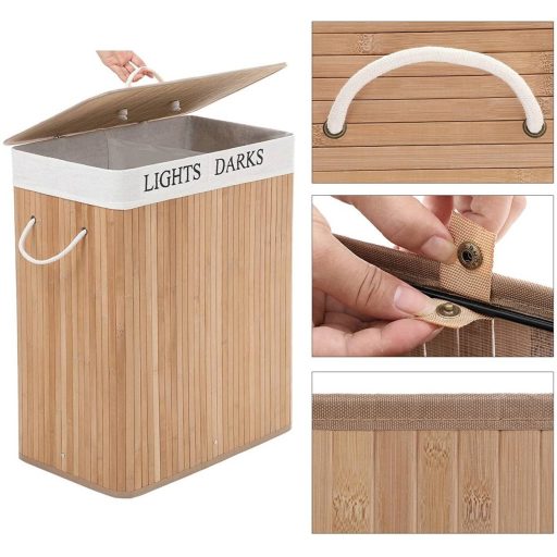 SONGMICS 100L (62,5 x 52 x 32 cm) szennyestartó bambusz összecsukható szennyestartó doboz 2