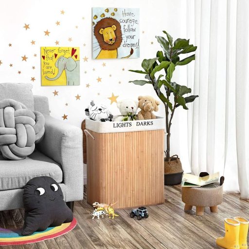 SONGMICS 100L (62,5 x 52 x 32 cm) szennyestartó bambusz összecsukható szennyestartó doboz 2