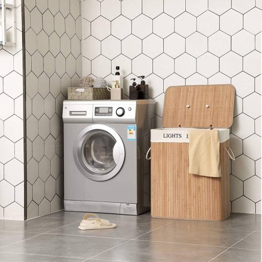 SONGMICS 100L (62,5 x 52 x 32 cm) szennyestartó bambusz összecsukható szennyestartó doboz 2