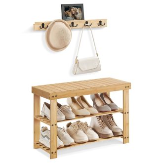 SONGMICS Kabátállvány és Cipőpad, Előszobai Szekrény, Multifunkcionális 5 Dupla Fém