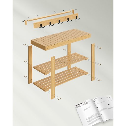 SONGMICS Kabátállvány és Cipőpad, Előszobai Szekrény, Multifunkcionális 5 Dupla Fém