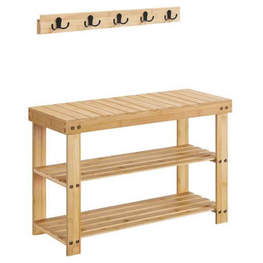 SONGMICS Kabátállvány és Cipőpad, Előszobai Szekrény, Multifunkcionális 5 Dupla Fém