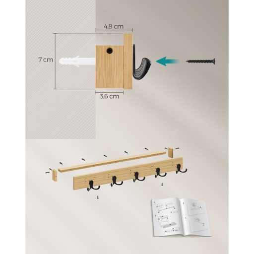 SONGMICS Fali Ruhafogas, Fali Ruhafogas Polccal, 5 Dupla Fém Akasztóval, Helytakarékos,