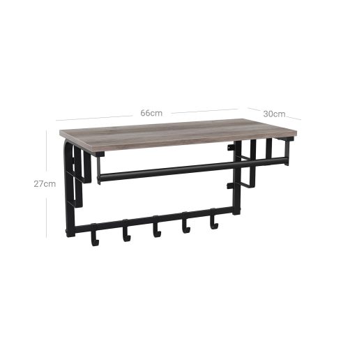 VASAGLE Fali kabáttartó, 5 akasztóval és függesztősínnel, előszobába, folyosóra,