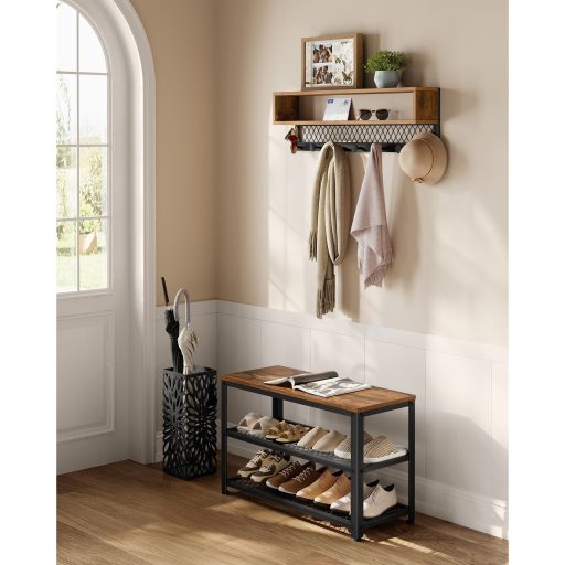 VASAGLE Kabátakasztó Cipőpad Készlet, Előszobai Fa, Előszobabútor, Multifunkcionális, Pont