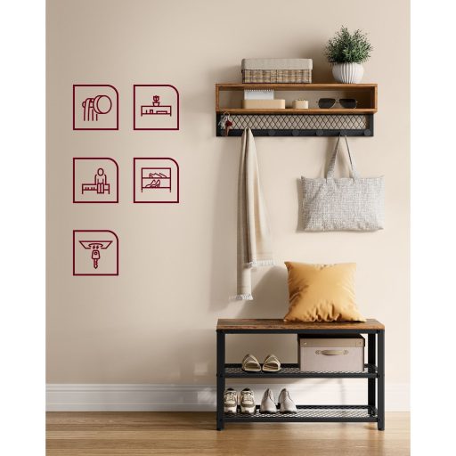 VASAGLE Kabátakasztó Cipőpad Készlet, Előszobai Fa, Előszobabútor, Multifunkcionális, Pont