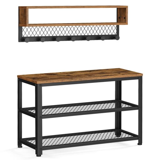 VASAGLE Kabátakasztó Cipőpad Készlet, Előszobai Fa, Előszobabútor, Multifunkcionális, Pont