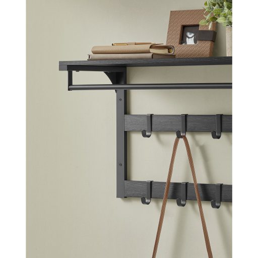 VASAGLE falra szerelhető kabáttartó, fali polc 10 levehető akasztóval, ruhatartó sín, polccal