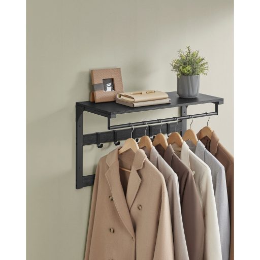 VASAGLE falra szerelhető kabáttartó, fali polc 10 levehető akasztóval, ruhatartó sín, polccal