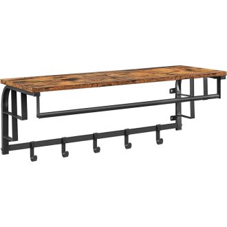 VASAGLE falra szerelhető ruhafogas, ruhatartó sín 5 levehető kabátakasztóval, lebegő polc