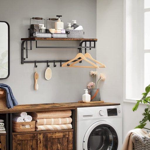 VASAGLE falra szerelhető ruhafogas, ruhatartó sín 5 levehető kabátakasztóval, lebegő polc