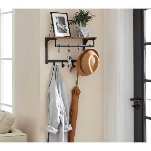 VASAGLE falra szerelhető kabáttartó, fali polc 8 levehető kampóval, falra szerelhető akasztós