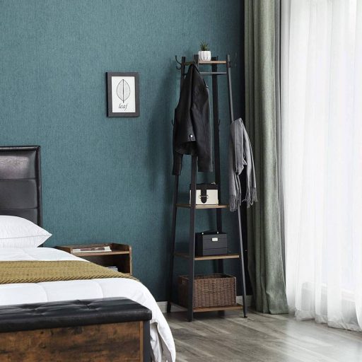 VASAGLE Ruhafogas, Álló Fogas 3 Polccal, Létra Polc Akasztókkal Sálakhoz, Táskákhoz és