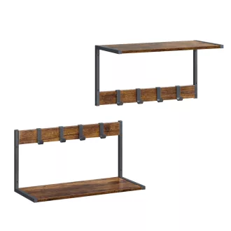   2 db fali ruhafogas szett akasztókkal és polccal, rusztikus barna 50 x 24 x 26cm