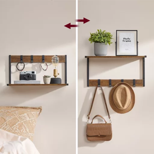 2 db fali ruhafogas szett akasztókkal és polccal, rusztikus barna 50 x 24 x 26cm