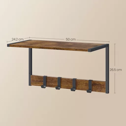 2 db fali ruhafogas szett akasztókkal és polccal, rusztikus barna 50 x 24 x 26cm