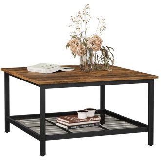 VASAGLE Dohányzóasztal, Négyszögletes Koktélasztal Tágas Asztallappal, Masszív Acélkerettel