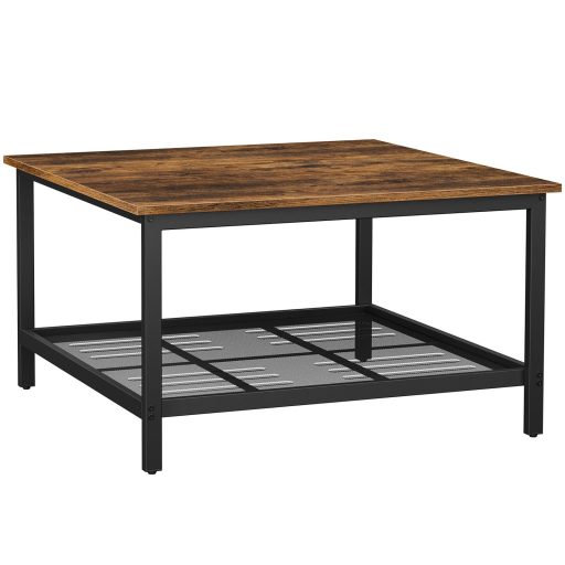 VASAGLE Dohányzóasztal, Négyszögletes Koktélasztal Tágas Asztallappal, Masszív Acélkerettel