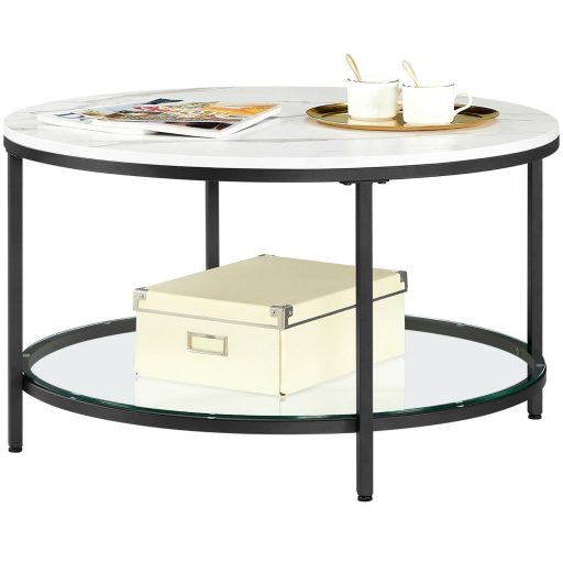 VASAGLE LCT071B13 Dohányzóasztal, Nappali Asztal, Kanapé Asztal, Üveglappal, Nagy