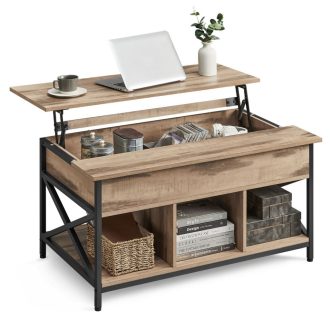 VASAGLE Dohányzóasztal, Magasságában Állítható Nappali Asztal, Dohányzóasztal, Nyitott és