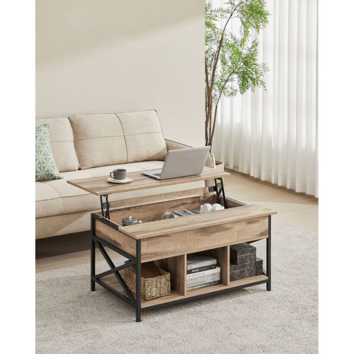 VASAGLE Dohányzóasztal, Magasságában Állítható Nappali Asztal, Dohányzóasztal, Nyitott és