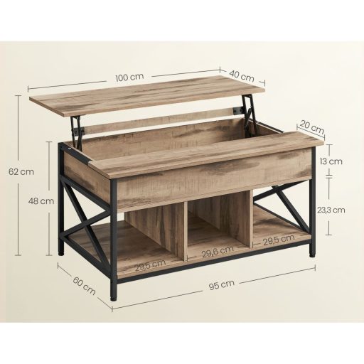 VASAGLE Dohányzóasztal, Magasságában Állítható Nappali Asztal, Dohányzóasztal, Nyitott és
