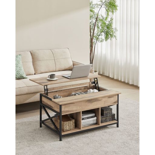 VASAGLE Dohányzóasztal, Magasságában Állítható Nappali Asztal, Dohányzóasztal, Nyitott és