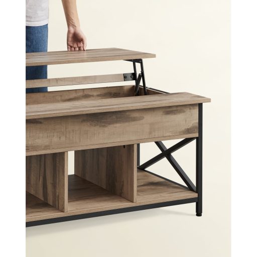 VASAGLE Dohányzóasztal, Magasságában Állítható Nappali Asztal, Dohányzóasztal, Nyitott és