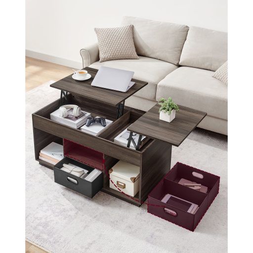 VASAGLE Állítható Magasságú Dohányzóasztal Nappaliba, 2 Fiókkal és Rejtett Rekeszekkel,