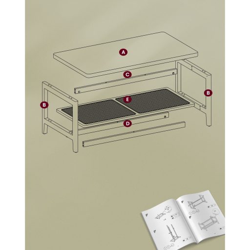 VASAGLE Dohányzóasztal 2 Szintes Nappali Asztal Tárolóhellyel Nappali Kanapé Asztal PVC Rattan