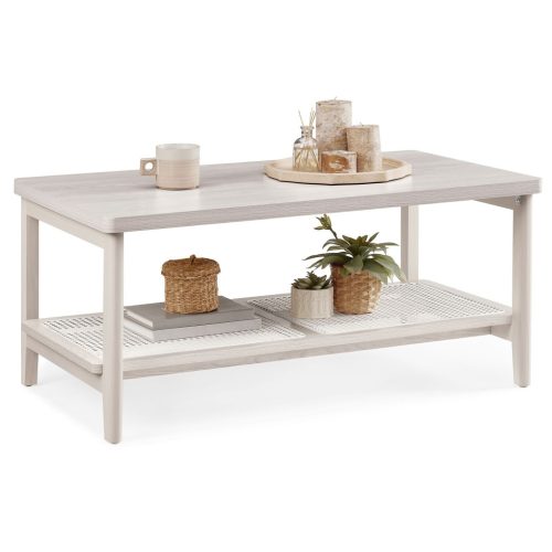 VASAGLE LCT240K66 2 szintes nappali asztal tárolóhellyel, PVC rattan polccal, lekerekített