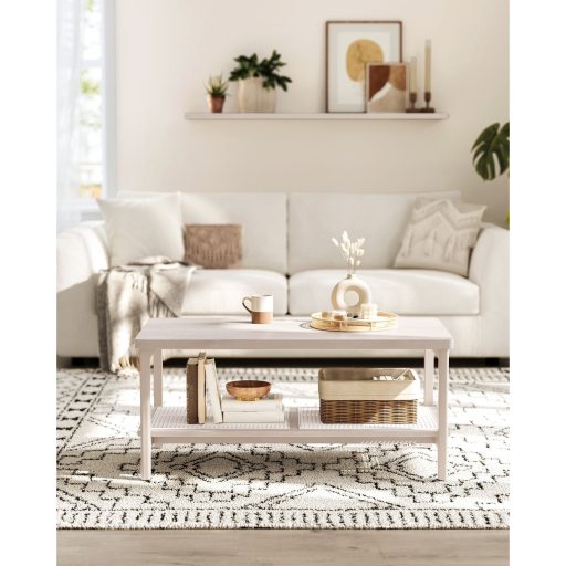 VASAGLE LCT240K66 2 szintes nappali asztal tárolóhellyel, PVC rattan polccal, lekerekített