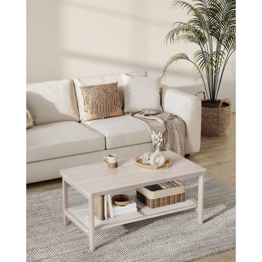 VASAGLE LCT240K66 2 szintes nappali asztal tárolóhellyel, PVC rattan polccal, lekerekített