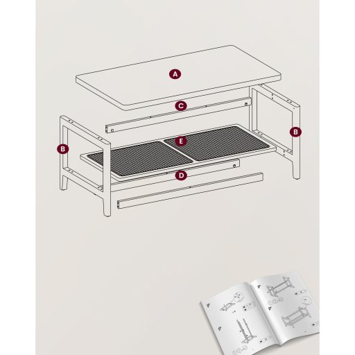 VASAGLE LCT240K66 2 szintes nappali asztal tárolóhellyel, PVC rattan polccal, lekerekített