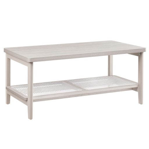 VASAGLE LCT240K66 2 szintes nappali asztal tárolóhellyel, PVC rattan polccal, lekerekített