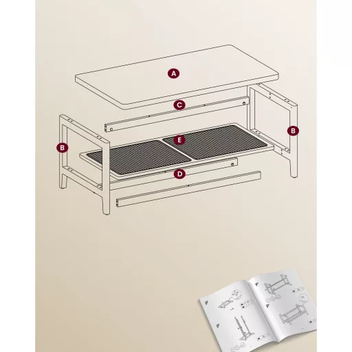 VASAGLE 2 szintes dohányzóasztal tárolóval, dohányzóasztal nappaliba, asztal PVC rattan