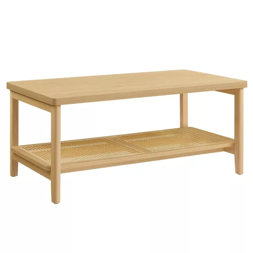VASAGLE 2 szintes dohányzóasztal tárolóval, dohányzóasztal nappaliba, asztal PVC rattan